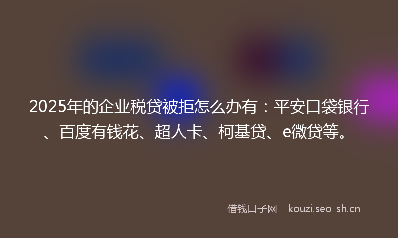 2025年的企业税贷被拒怎么办有:平安口袋银行、百度有钱花、超人卡、柯基贷、e微贷等。