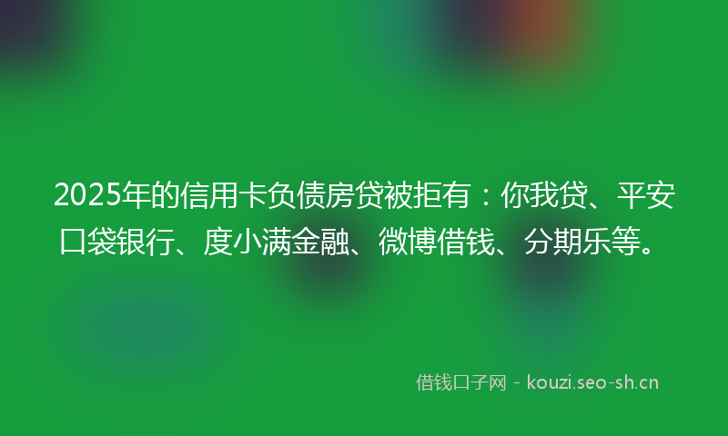2025年的信用卡负债房贷被拒有：你我贷、平安口袋银行、度小满金融、微博借钱、分期乐等。