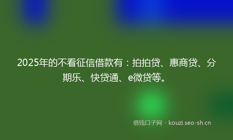 2025年的不看征信借款有：拍拍贷、惠商贷、分期乐、快贷通、e微贷等。