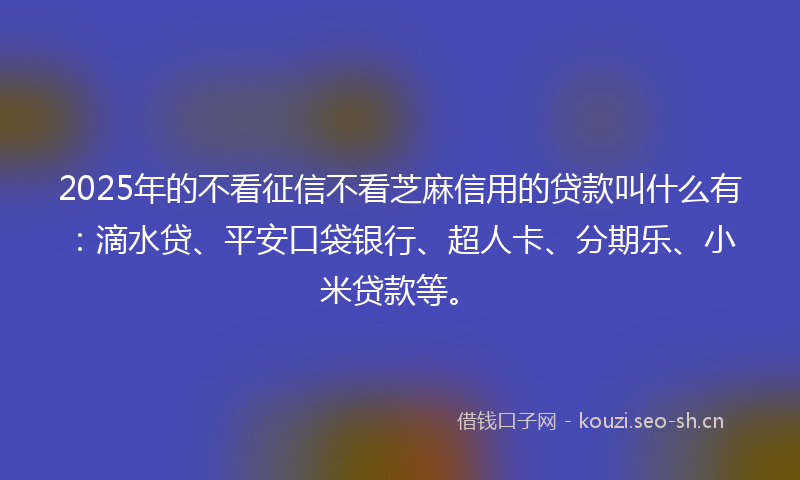 2025年的不看征信不看芝麻信用的贷款叫什么有：滴水贷、平安口袋银行、超人卡、分期乐、小米贷款等。