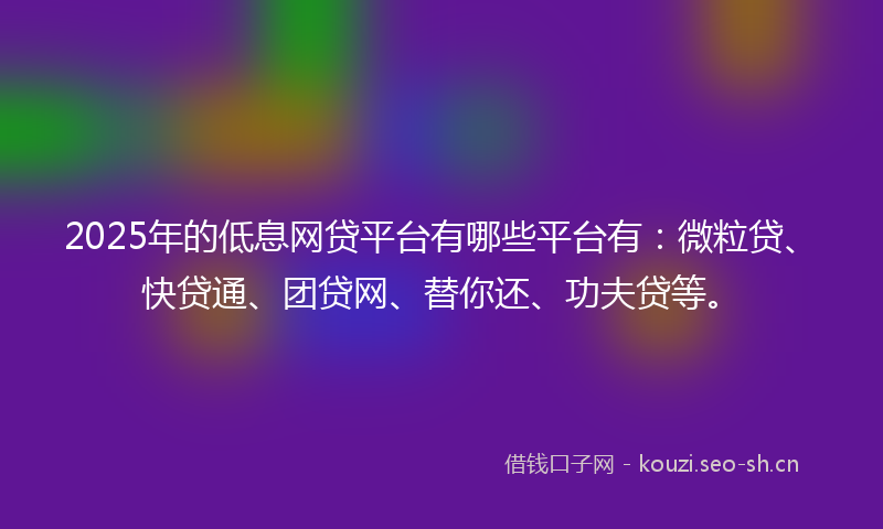 2025年的低息网贷平台有哪些平台有：微粒贷、快贷通、团贷网、替你还、功夫贷等。