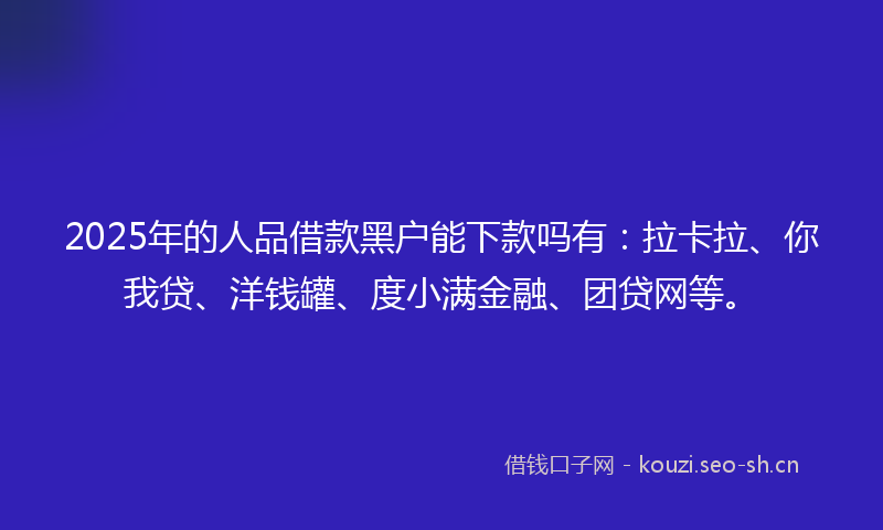 2025年的人品借款黑户能下款吗有：拉卡拉、你我贷、洋钱罐、度小满金融、团贷网等。