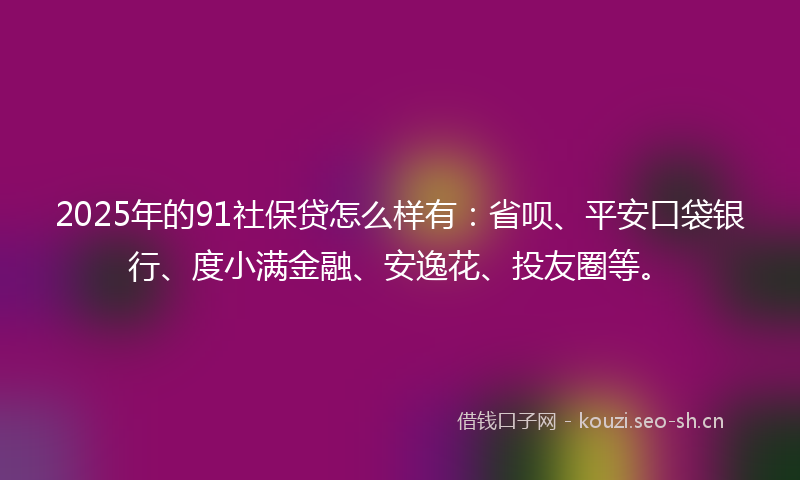 2025年的91社保贷怎么样有：省呗、平安口袋银行、度小满金融、安逸花、投友圈等。