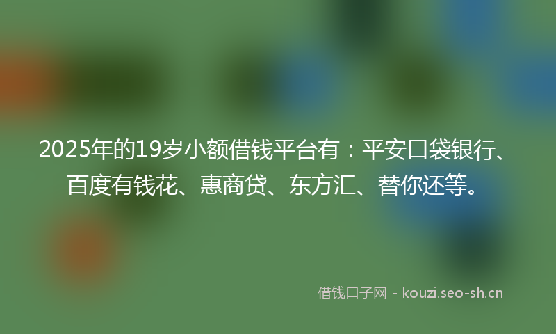 2025年的19岁小额借钱平台有：平安口袋银行、百度有钱花、惠商贷、东方汇、替你还等。