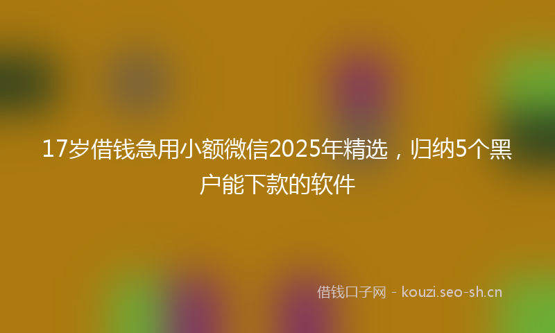 17岁借钱急用小额微信2025年精选，归纳5个黑户能下款的软件