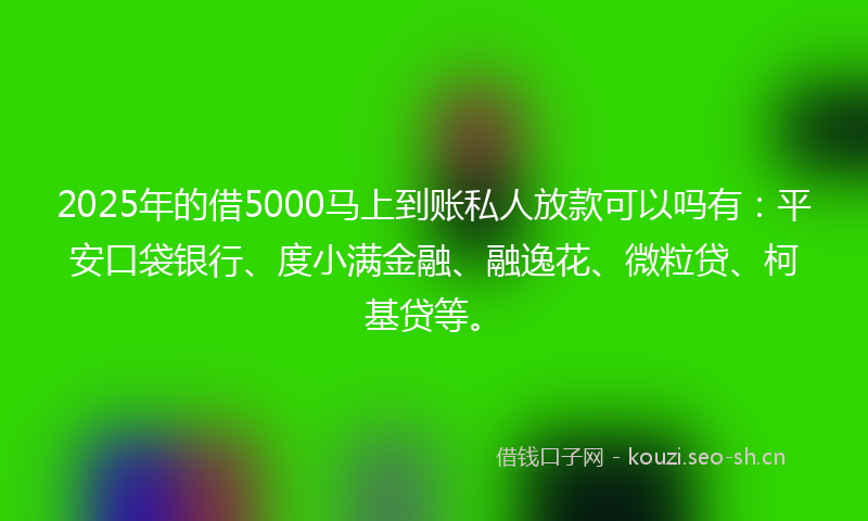 2025年的借5000马上到账私人放款可以吗有：平安口袋银行、度小满金融、融逸花、微粒贷、柯基贷等。