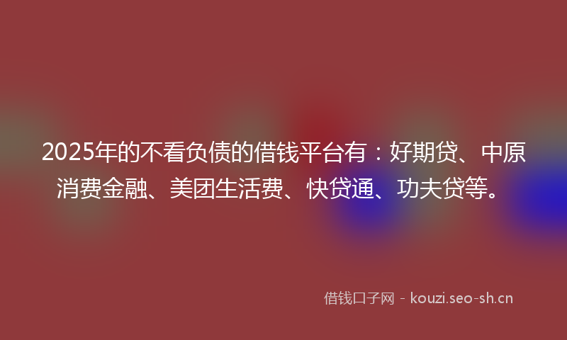 2025年的不看负债的借钱平台有：好期贷、中原消费金融、美团生活费、快贷通、功夫贷等。
