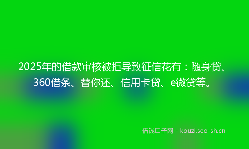 2025年的借款审核被拒导致征信花有：随身贷、360借条、替你还、信用卡贷、e微贷等。