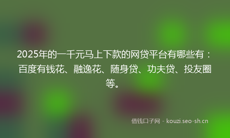 2025年的一千元马上下款的网贷平台有哪些有：百度有钱花、融逸花、随身贷、功夫贷、投友圈等。
