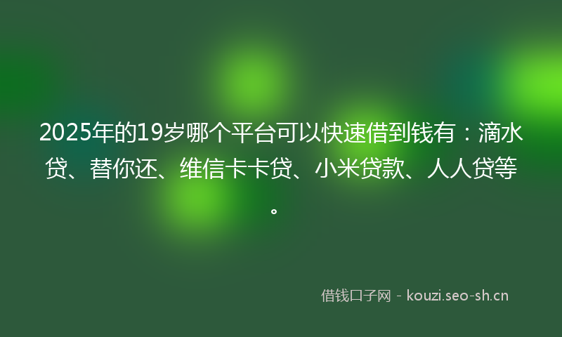 2025年的19岁哪个平台可以快速借到钱有：滴水贷、替你还、维信卡卡贷、小米贷款、人人贷等。