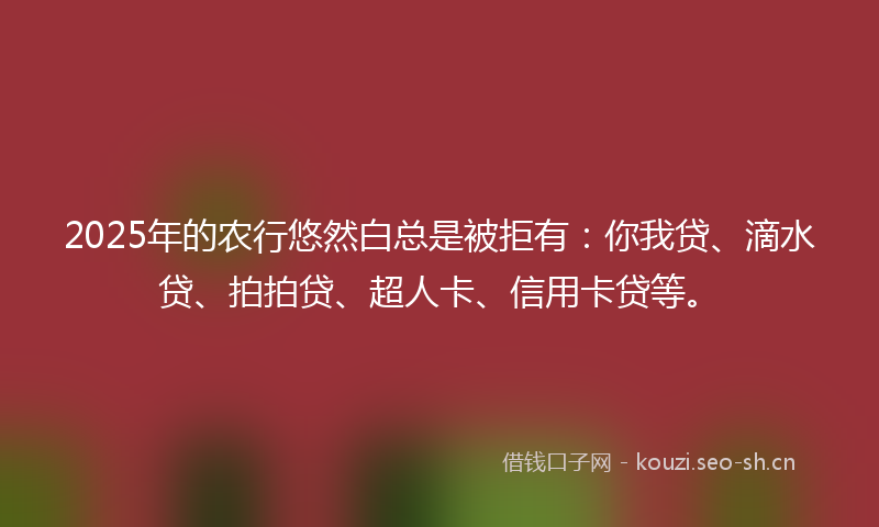 2025年的农行悠然白总是被拒有：你我贷、滴水贷、拍拍贷、超人卡、信用卡贷等。