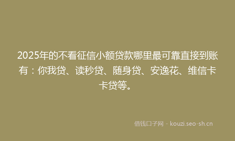 2025年的不看征信小额贷款哪里最可靠直接到账有：你我贷、读秒贷、随身贷、安逸花、维信卡卡贷等。