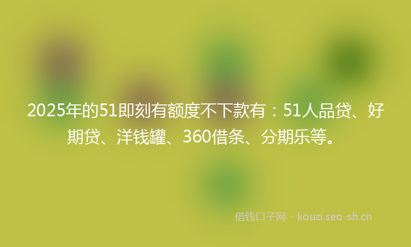 2025年的51即刻有额度不下款有：51人品贷、好期贷、洋钱罐、360借条、分期乐等。