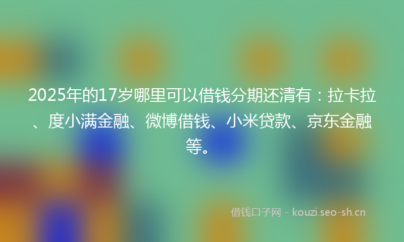 2025年的17岁哪里可以借钱分期还清有：拉卡拉、度小满金融、微博借钱、小米贷款、京东金融等。