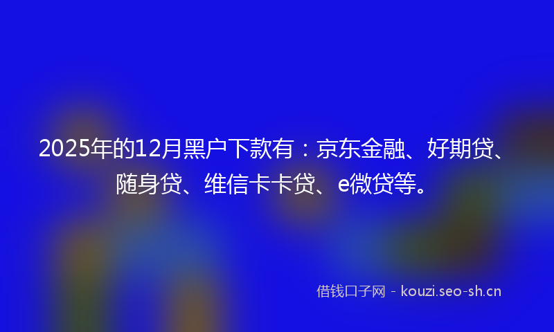 2025年的12月黑户下款有：京东金融、好期贷、随身贷、维信卡卡贷、e微贷等。