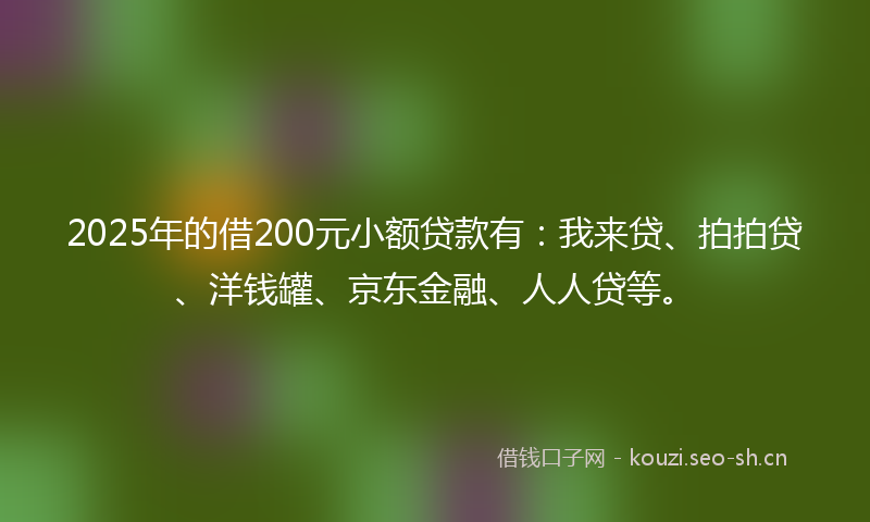 2025年的借200元小额贷款有：我来贷、拍拍贷、洋钱罐、京东金融、人人贷等。