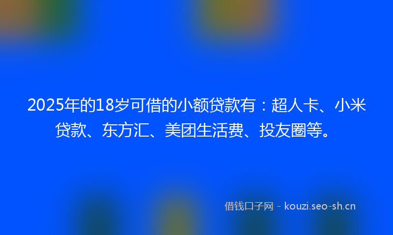 2025年的18岁可借的小额贷款有：超人卡、小米贷款、东方汇、美团生活费、投友圈等。