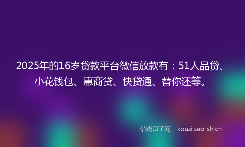 2025年的16岁贷款平台微信放款有：51人品贷、小花钱包、惠商贷、快贷通、替你还等。