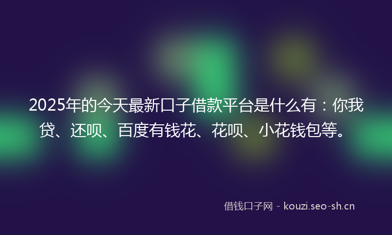 2025年的今天最新口子借款平台是什么有:你我贷、还呗、百度有钱花、花呗、小花钱包等。