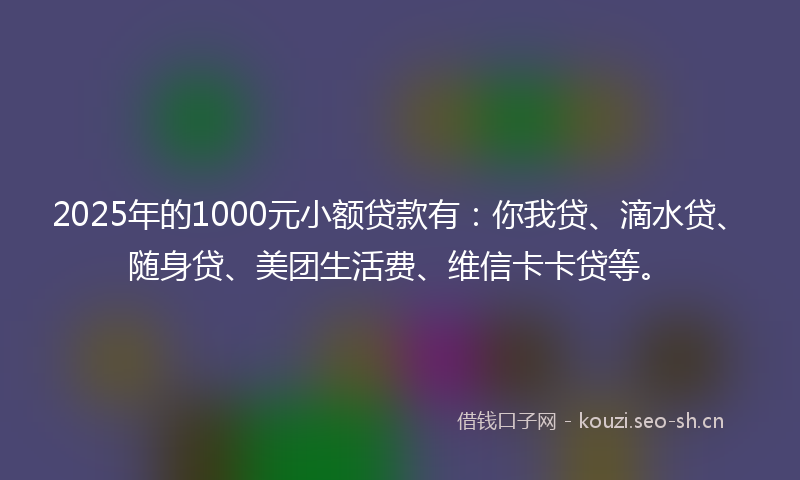 2025年的1000元小额贷款有:你我贷、滴水贷、随身贷、美团生活费、维信卡卡贷等。
