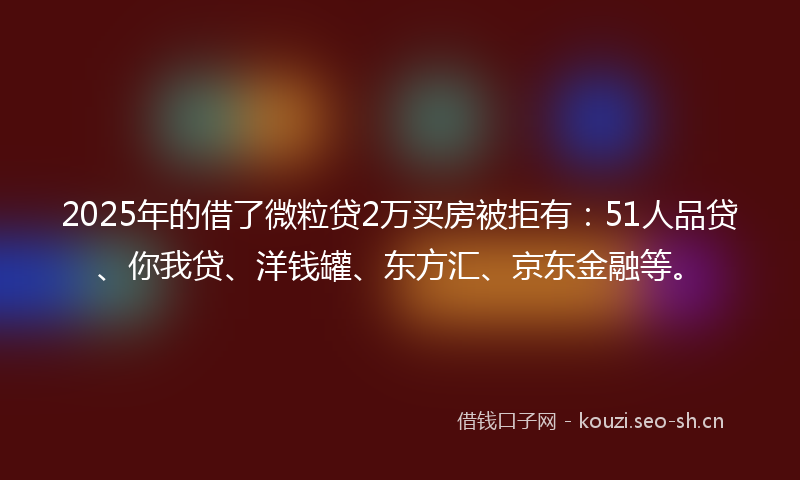 2025年的借了微粒贷2万买房被拒有:51人品贷、你我贷、洋钱罐、东方汇、京东金融等。