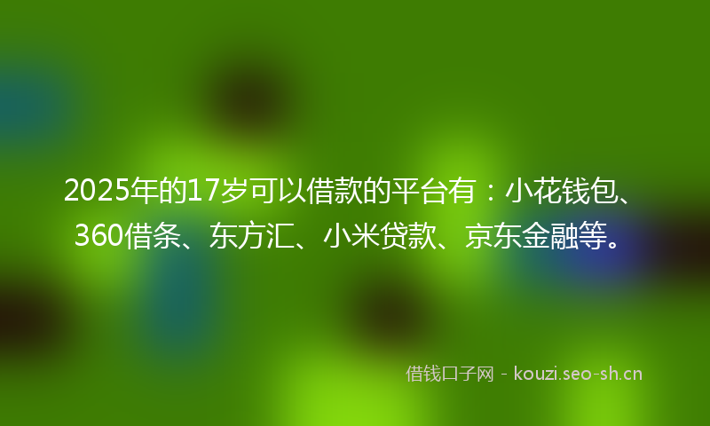 2025年的17岁可以借款的平台有：小花钱包、360借条、东方汇、小米贷款、京东金融等。