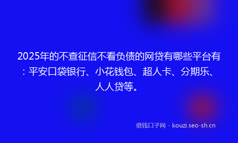 2025年的不查征信不看负债的网贷有哪些平台有：平安口袋银行、小花钱包、超人卡、分期乐、人人贷等。