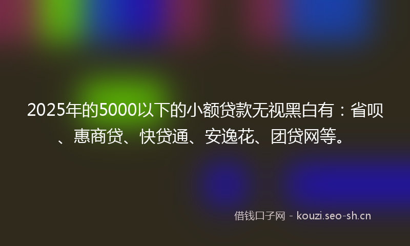 2025年的5000以下的小额贷款无视黑白有：省呗、惠商贷、快贷通、安逸花、团贷网等。
