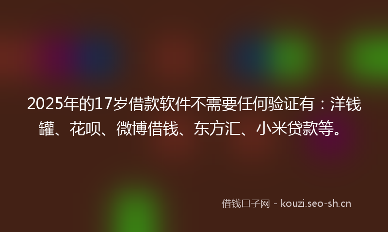 2025年的17岁借款软件不需要任何验证有：洋钱罐、花呗、微博借钱、东方汇、小米贷款等。