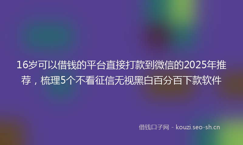 16岁可以借钱的平台直接打款到微信的2025年推荐，梳理5个不看征信无视黑白百分百下款软件