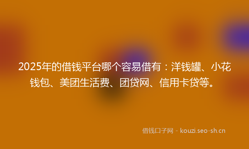 2025年的借钱平台哪个容易借有：洋钱罐、小花钱包、美团生活费、团贷网、信用卡贷等。