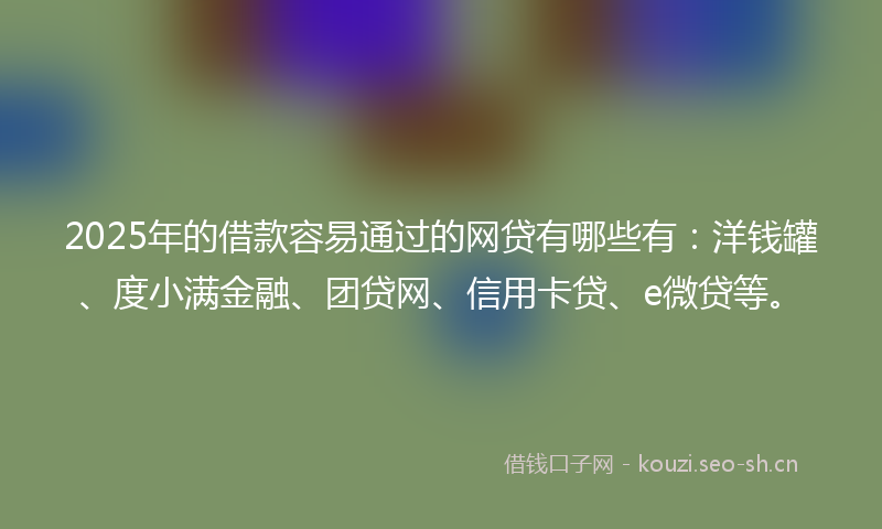2025年的借款容易通过的网贷有哪些有:洋钱罐、度小满金融、团贷网、信用卡贷、e微贷等。