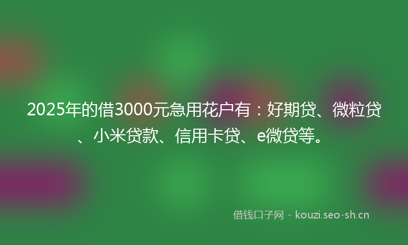 2025年的借3000元急用花户有：好期贷、微粒贷、小米贷款、信用卡贷、e微贷等。