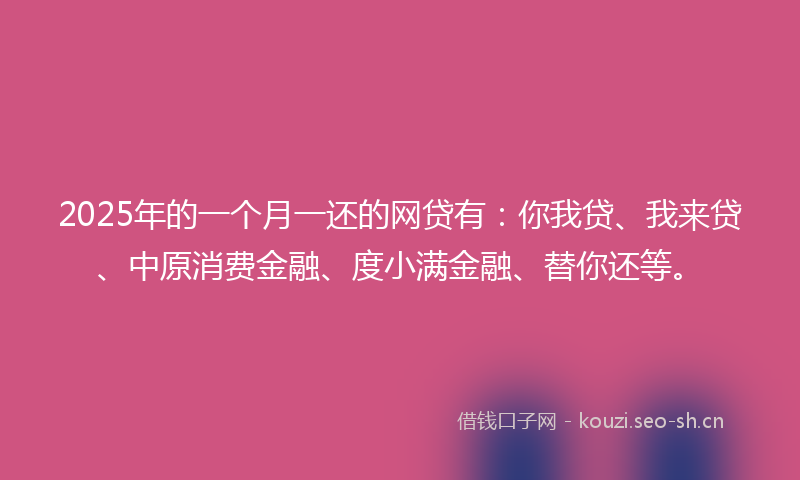 2025年的一个月一还的网贷有：你我贷、我来贷、中原消费金融、度小满金融、替你还等。