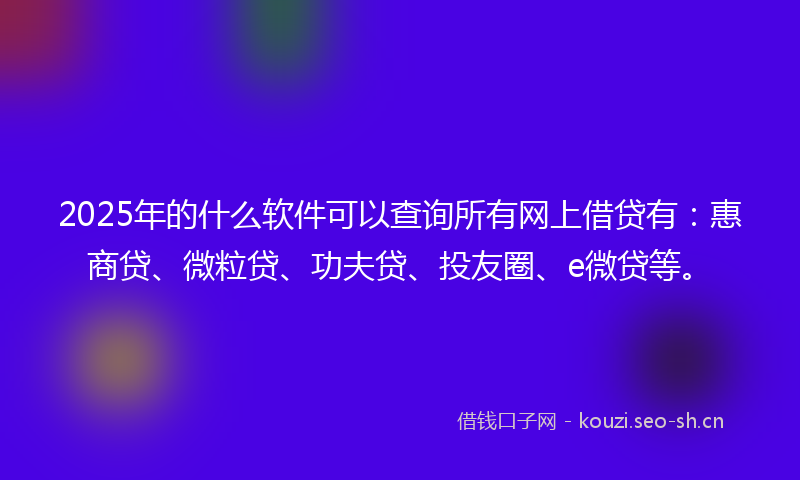 2025年的什么软件可以查询所有网上借贷有：惠商贷、微粒贷、功夫贷、投友圈、e微贷等。