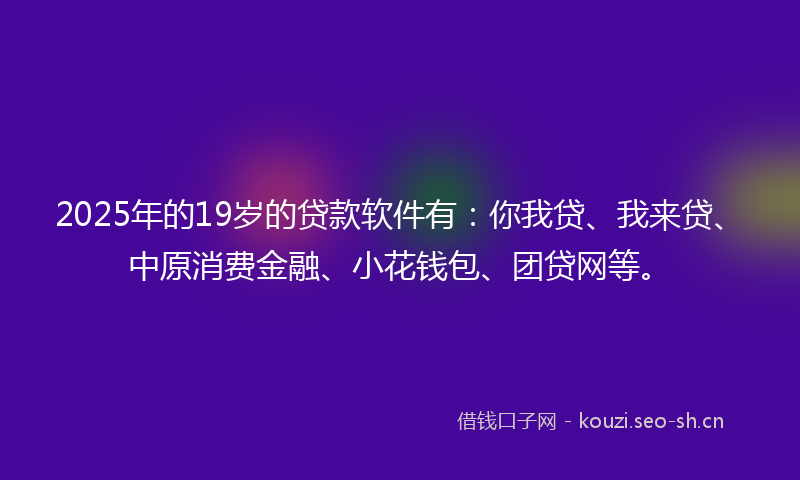 2025年的19岁的贷款软件有：你我贷、我来贷、中原消费金融、小花钱包、团贷网等。