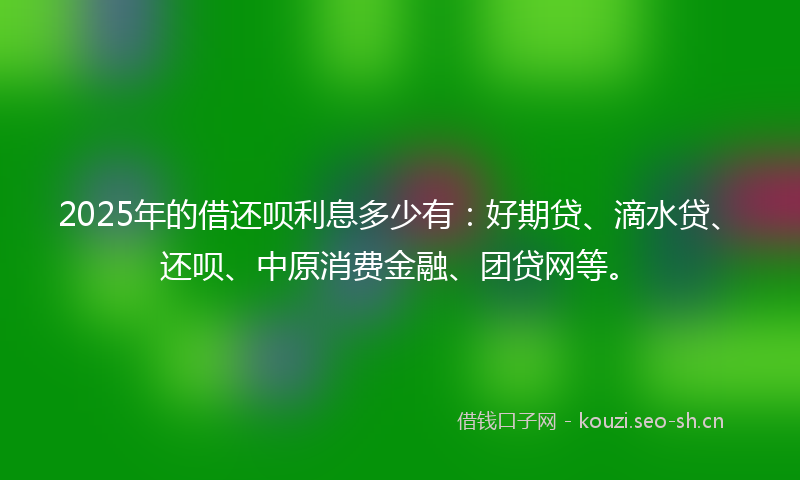 2025年的借还呗利息多少有:好期贷、滴水贷、还呗、中原消费金融、团贷网等。