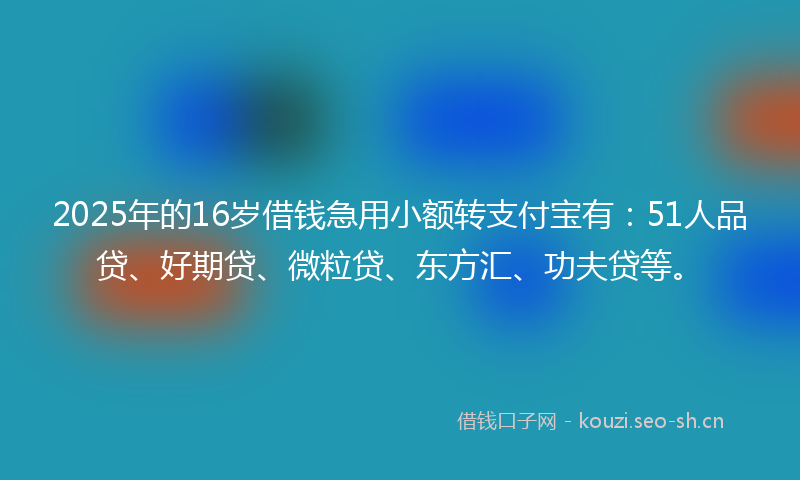 2025年的16岁借钱急用小额转支付宝有：51人品贷、好期贷、微粒贷、东方汇、功夫贷等。