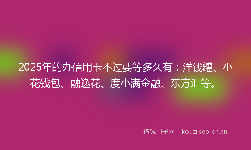 2025年的办信用卡不过要等多久有：洋钱罐、小花钱包、融逸花、度小满金融、东方汇等。