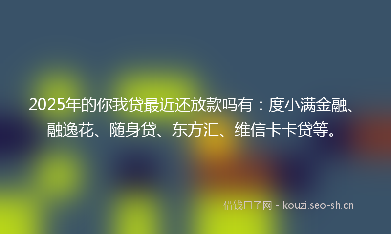 2025年的你我贷最近还放款吗有：度小满金融、融逸花、随身贷、东方汇、维信卡卡贷等。