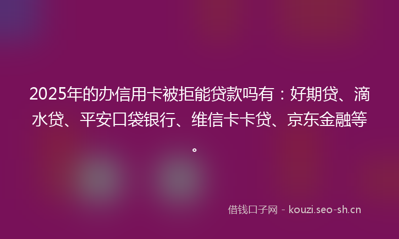2025年的办信用卡被拒能贷款吗有：好期贷、滴水贷、平安口袋银行、维信卡卡贷、京东金融等。