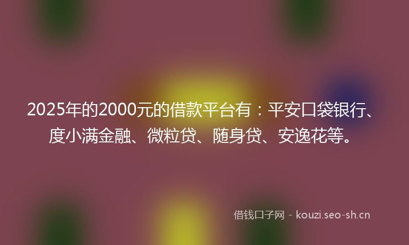 2025年的2000元的借款平台有：平安口袋银行、度小满金融、微粒贷、随身贷、安逸花等。