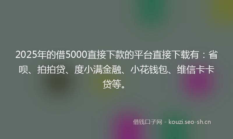 2025年的借5000直接下款的平台直接下载有：省呗、拍拍贷、度小满金融、小花钱包、维信卡卡贷等。