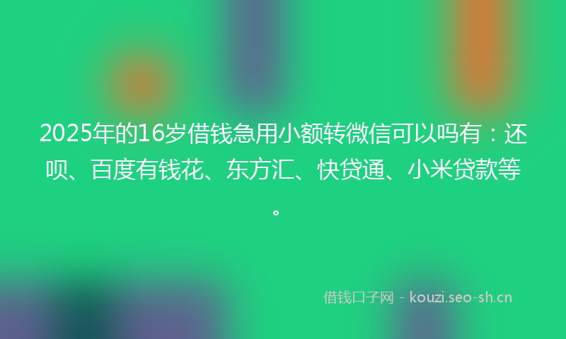 2025年的16岁借钱急用小额转微信可以吗有：还呗、百度有钱花、东方汇、快贷通、小米贷款等。