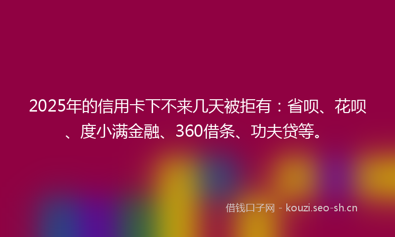 2025年的信用卡下不来几天被拒有：省呗、花呗、度小满金融、360借条、功夫贷等。