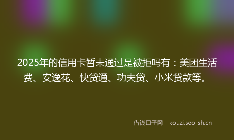 2025年的信用卡暂未通过是被拒吗有：美团生活费、安逸花、快贷通、功夫贷、小米贷款等。