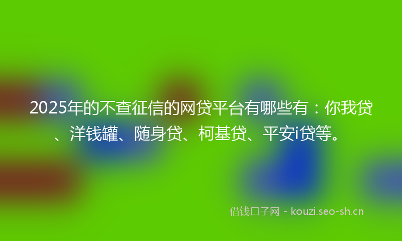 2025年的不查征信的网贷平台有哪些有:你我贷、洋钱罐、随身贷、柯基贷、平安i贷等。