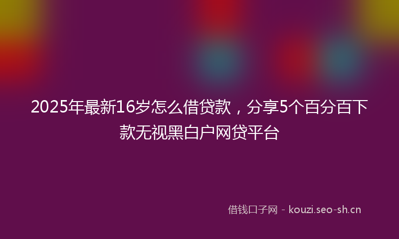 2025年最新16岁怎么借贷款，分享5个百分百下款无视黑白户网贷平台