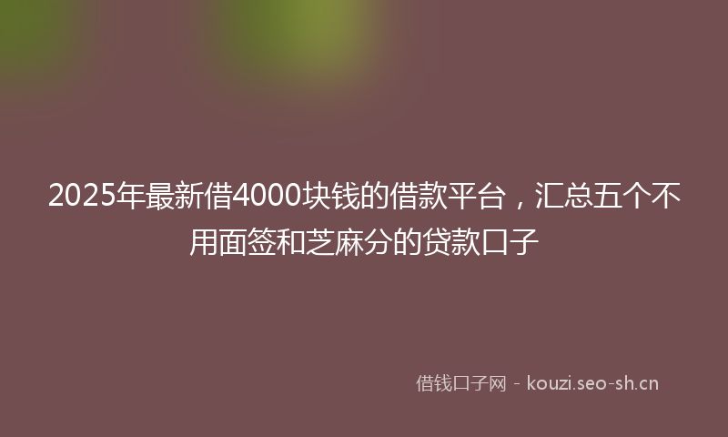 2025年最新借4000块钱的借款平台，汇总五个不用面签和芝麻分的贷款口子