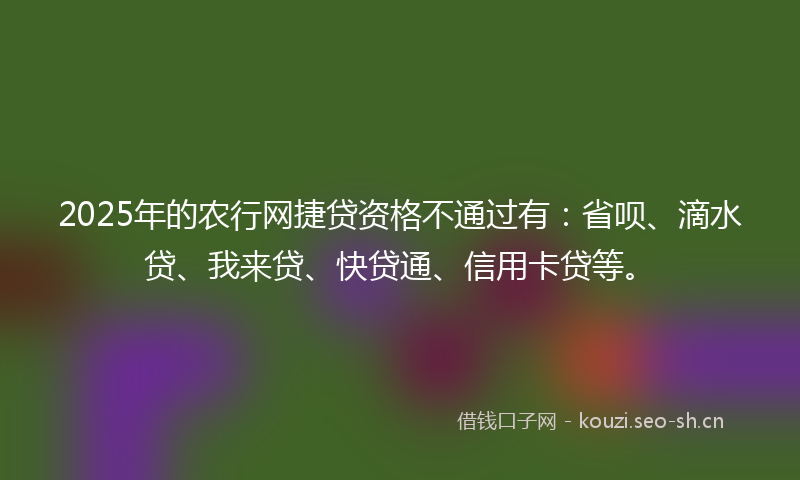 2025年的农行网捷贷资格不通过有：省呗、滴水贷、我来贷、快贷通、信用卡贷等。